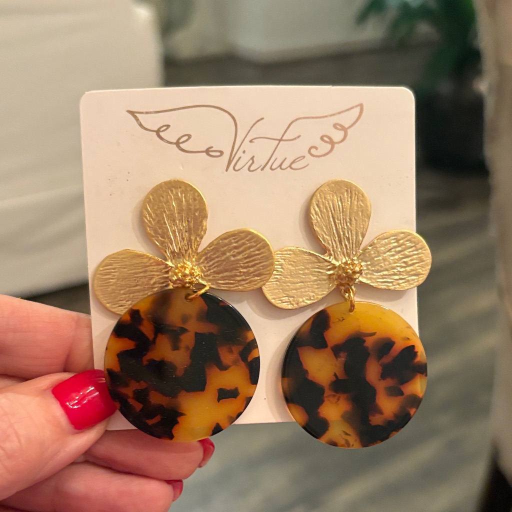 Virtue Gold And Brown Tortoise Shell Earrings 34$